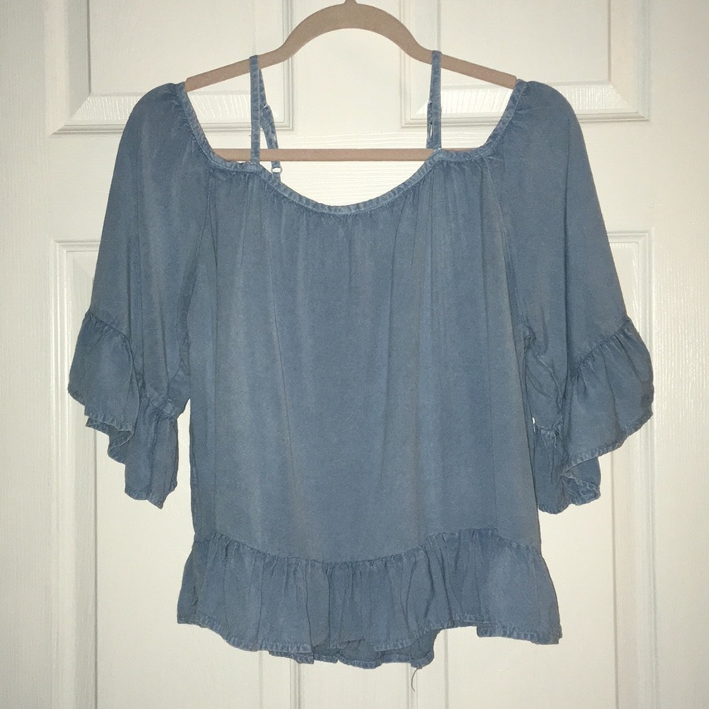 Style Envy Cold Shoulder Boho DenimTop Sz M - Picture 1 of 3